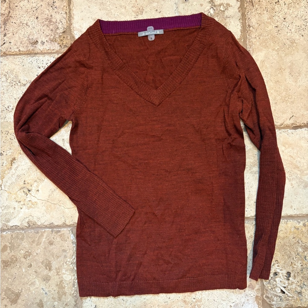 Smartwool Women's V-Neck Sweater in Rust and Plum